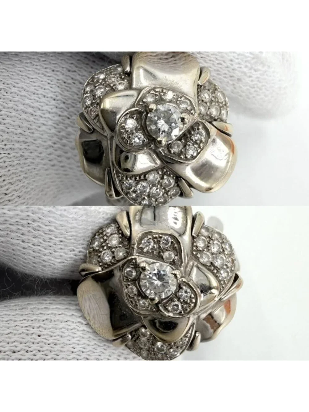 Chanel Ring Camellia Accessory Sally 18k WG White Gold Diamond Vintage